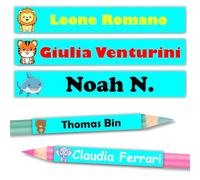 144 Etichette adesive personalizzate per penne matite e pennarelli, adesivi scolastici con nome anti smarrimento forniture scolastiche etichetta per asilo scuola materna (Celeste)