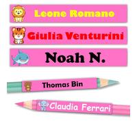 144 Etichette adesive personalizzate per penne matite e pennarelli, adesivi scolastici con nome anti smarrimento forniture scolastiche etichetta per asilo scuola materna (Rosa)