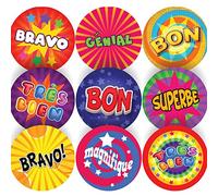 144 Funky French Lode Words - Adesivi ricompensa da 30 mm, per insegnanti, genitori e asilo
