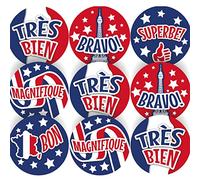 144 parole di lode francesi, 30 mm, adesivi lucidi per insegnanti e genitori