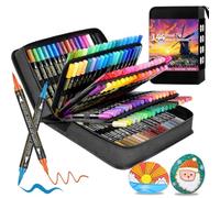 144 Pennarelli Acrilici Doppia Punta - Set di Pennarelli Acrilici con Punta Pennello e Punta Fina, Colorì Acrilici Pennarelli per Dipingere Sassi e Vetro, Confezionati in Borsa di Tela, Acrylic Marker