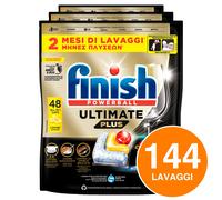 144 Tabs Finish Powerball Ultimate Plus Pastiglie per Lavastoviglie al Limone