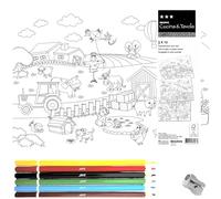 144 tovagliette di carta da colorare - 3 disegni - 4 x 6 matite colorate - 4 temperamatite - 42 x 30 cm