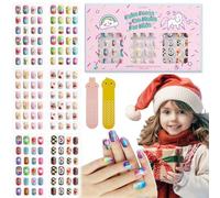 144Pcs Bambini Premere sulle Unghie Bambini Ragazze Premere su Unghie Finte Artificiali Corte Nessuna dissolvenza Stabile Attaccare Rapidamente su Carino Pre Colla Completa Kit (Gelato)