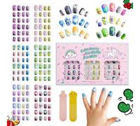 144Pcs Bambini Premere sulle Unghie Bambini Ragazze Premere su Unghie Finte Artificiali Corte Nessuna dissolvenza Stabile Attaccare Rapidamente su Carino Pre Colla Completa Kit (Delfino)