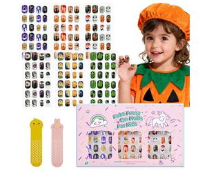 144Pcs Bambini Premere sulle Unghie Bambini Ragazze Premere su Unghie Finte Artificiali Corte Nessuna dissolvenza Stabile Attaccare Rapidamente su Carino Pre Colla Completa Kit (Stile Halloween)
