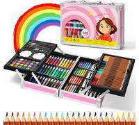 145 PCS Set Pittura e Disegno, DoubleCare Deluxe Portable Aluminum Box & Drawing Kit, Kids Art Set per bambini adulti, adatto per attrezzature di disegno quotidiano, compleanno, regalo di Natale, rosa