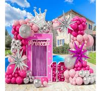 145 pezzi rosa argento palloncino kit con rosa argento palla da discoteca stella corona palloncini per Barbie principessa tema festa compleanno ragazza bambino doccia anniversario matrimonio