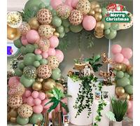 145 pezzi Set di decorazioni per palloncini a tema avventura nella giungla con motivi animali - palloncini rosa, verde salvia e oro decorati con motivi a stampa di giraffe e leopardi - ideale per fest
