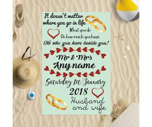 147x99.1cm Personalizzato Spiaggia Asciugamano Matrimonio Poesia Verde Design