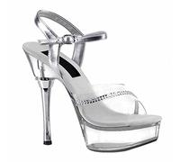 14CM Crystal Peep Donna Open Toe Piattaforma Spessa Tacchi Altissimi Pole Dance Striptease Sexy Cinturino Caviglia Sandali con Fibbia per Festa Nuziale Prom,Clear,46 EU