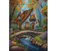 14CT Embroidery Kit Kit Punto Croce Stampato Cottage Nella Foresta Delle Fiabe Scenario Forestale Kit Punto Croce Prestampato Per Adulti Principianti,Kit Da Ricamo Decorazioni Per La Casa 80x100cm