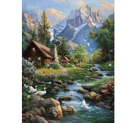 14CT Mezzo Punto Kit Ricamo Punto Croce - Cottage Nella Foresta Da Favola con Paesaggi Montagne E Fiume Per Principianti o Adulti, Facile Da Contare Fai Da 50x70cm