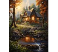 14CT Punto Croce Kit Da Ricamare Set Punto Croce Cottage Foresta Delle Fiabe Kit Punto Croce Prestampato Paesaggio Fantastico Per Adulti Principianti,Kit Da Ricamo Decorazioni Da Parete P 50x70cm