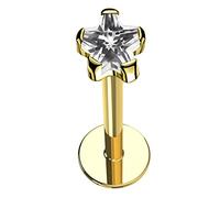 14k artiglio oro giallo solido Set 3MM stelle CZ pietra piano filettato interno 16 Gauge - 8mm lunghezza Hollow Labbro Labret trago Bar Piercing gioielli