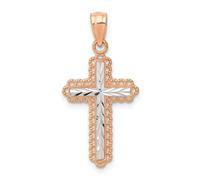 14K Bianco & Oro Rosa Taglio Diamante Latino A Cristianesimo Religioso Ciondolo