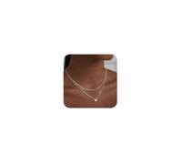 14k Collana Donna Argento Strati con Ciondolo Zircone, Collana Argento Donna Elegante, Collana Stratificata per Look Minimal Chic ,Collane ragazza Argento Moda per Regali e Uso Quotidiano(35+40cm)