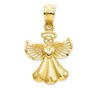 14K Giallo Bello Regalo Lucidato Ciondolo Angelo Custode W/ Cuore D/C Ciondolo