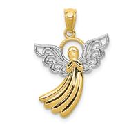 14K Giallo & Bianco Filigrana Oro Diamante Taglio Carino Angelo Custode