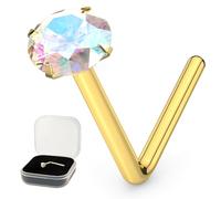 14k giallo oro artiglio imposta arcobaleno 2MM tondo cristallo pietra 22 Gauge L Bend naso Stud Piercing