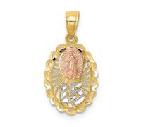 14K Giallo & Oro Rosa Lucidato E Testurizzati Religioso Guadalupe & 15 Ciondolo