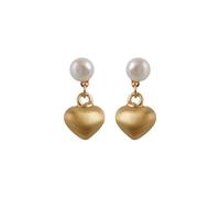 14K Gold Love Pearl Studs: Orecchini a cuore spazzolato eleganti e alla moda per le donne