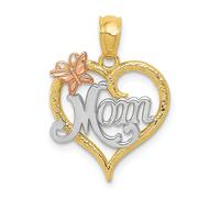 14k Multi Tono Oro Mom Cuore Rosa W/ Ciondolo a Farfalla