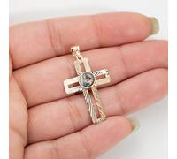 14K Oro 3.8cm Croce Con Gesù E Vergine Maria Immagine Ciondolo Oro Giallo