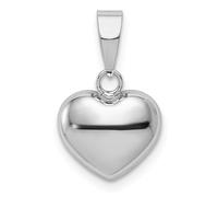 14K Oro Bianco 3-D Cavo Lucidato Gonfio Cuore Amore Valentine Ciondolo