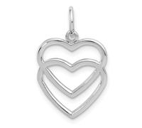 14K Oro Bianco Decorato Doppio Cuori Cavo Design Cuore Amore Valentine Ciondolo