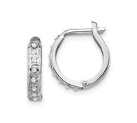14k Oro Bianco Diamante Rotondo Mini 13mm Cerchio Cerniera Orecchini a 0.01 KT