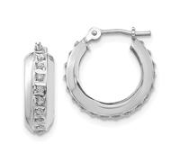 14k Oro Bianco Diamante Rotondo Piccoli 14mm Mini Cupola Cerchio Orecchini 0.01