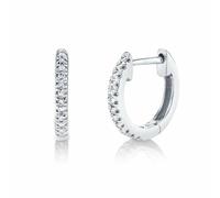 14K Oro Bianco Diamante Stretto Orecchini Taglio Rotondo Naturale Cerchi 0.07 KT
