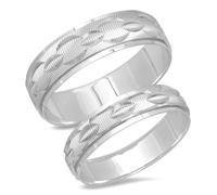 14K Oro Bianco IN Abbinato Fede Nuziale Anelli Lui Hers Catena Unisex Uomo Donna