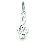 14K Oro Bianco Lucidato Chiave di Violino Musica Berretto Decorato Ciondolo