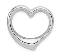 14K Oro Bianco Lucidato E Cavo Taglio Fuori Cuore Amore Catena Slide Ciondolo