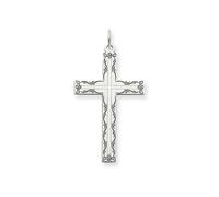 14K Oro Bianco Lucidato Laser Confine Progettato Croce Religioso Ciondolo