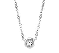14K Oro Bianco Lunetta Diamante Solitario Ciondolo Collana Tondo Naturale 0.10CT