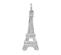 14K Oro Bianco Massiccio Lucidato Torre Eiffel Ciondolo intorno Al Mondo Carino