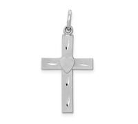 14k Oro Bianco Raso & Taglio Diamante Piccolo Latino Croce Con Ciondolo a Cuore