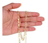 14K Oro Giallo 2mm-7mm Taglio Diamante a Pavé Figaro Catenina Bracciale 17.8cm-