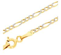 14K Oro Giallo 2mm Taglio Diamante Bianco a Pavé Figaro Collana Catenina da Uomo