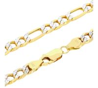 14K Oro Giallo 6.5mm Taglio Diamante Bianco a Pavé Figaro Collana a Catenina Da