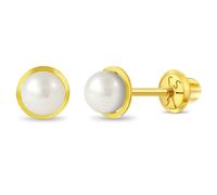 14k Oro Giallo Bambina Bianco Coltivate Perle Lunetta Set Vite Retro Orecchino