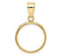 14k Oro Giallo Bordo Liscio Moneta Lunetta Ciondolo Graffa Supporto - Per Vari