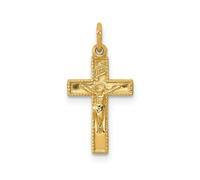 14k Oro Giallo Cavo & Alto Lucidato Trama Confine Mini Inri Crocifisso Ciondolo