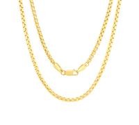 14K Oro Giallo da Uomo 2mm Veneziana Rotondo Anello Quadrato Catena Collana 61cm