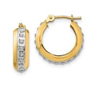 14k Oro Giallo Diamante Rotondo Mini 16mm Cupola Hoop Stretto Orecchini 0.01 KT
