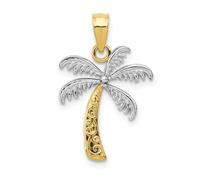 14K Oro Giallo e Bianco Bicolore Lucidato Testurizzati Spiaggia Tema Palma Tree