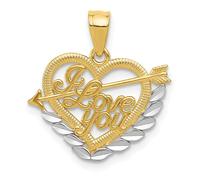 14K Oro Giallo e Bianco Freccia Attraverso i Love You Cuore Amore Ciondolo